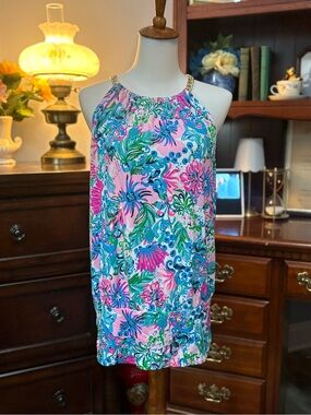 Lilly Pulitzer Pink Blue Green Floral Halter Tank Top
